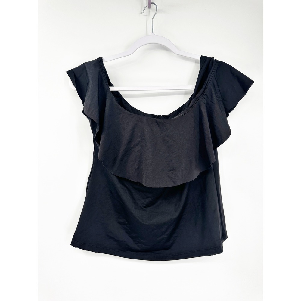 Trina Turk Monaco Ruffle Tankini Top 8 Black Off The Shoulder Swimwear - Picture 5 of 5